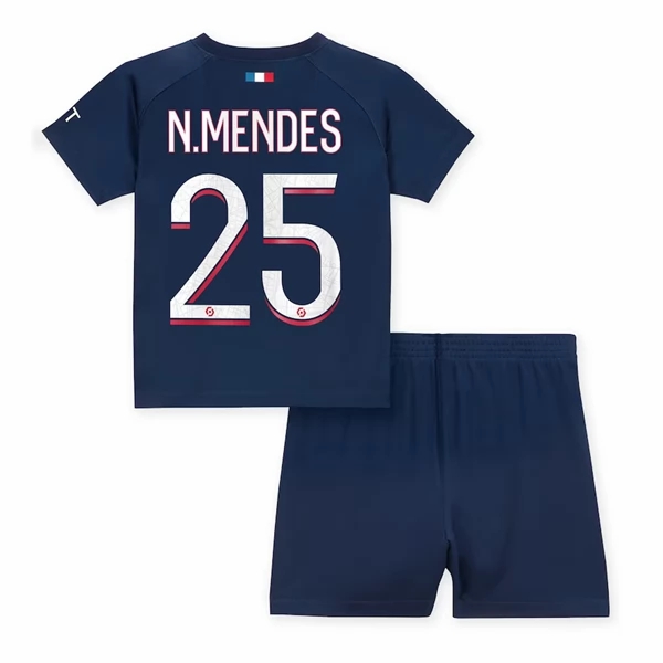 Nogometni Dres Paris Saint Germain PSG N.Mendes 25 Dječji Domaći 2023 2024 （+ kratke hlače）